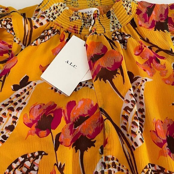 A.L.C Hayley silk top in yellow multi color  size 4 NWT - Picture 4 of 7